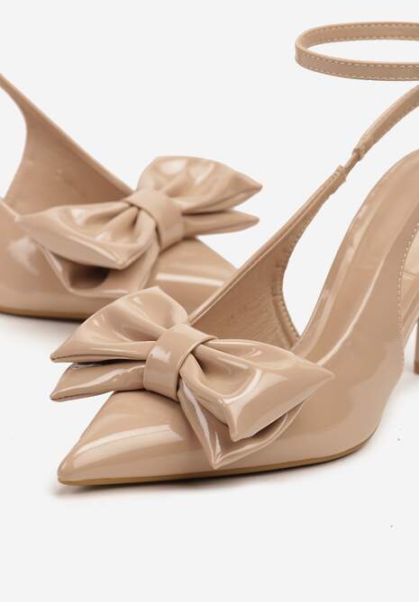 Ciemnobeżowe Sandały na Szpilce Vices z Dużą Kokardką Bez Pięty Velozia