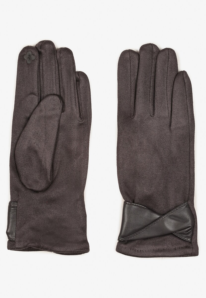 Czarne Eleganckie Rękawiczki z Bawełną i Wywiniętą Aplikacją przy Nadgarstku Sissemi