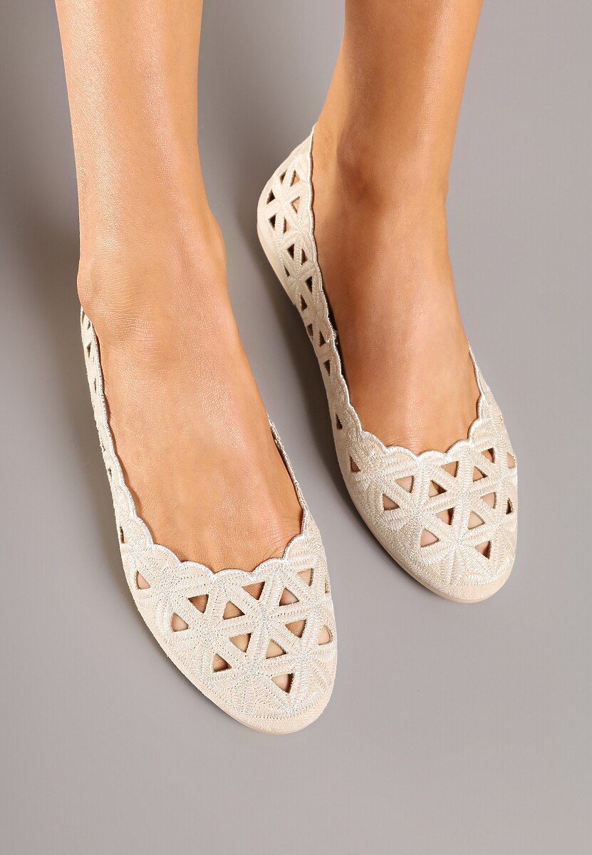 Beżowe Balerinki Vices z Ażurowymi Wycięciami Naneria