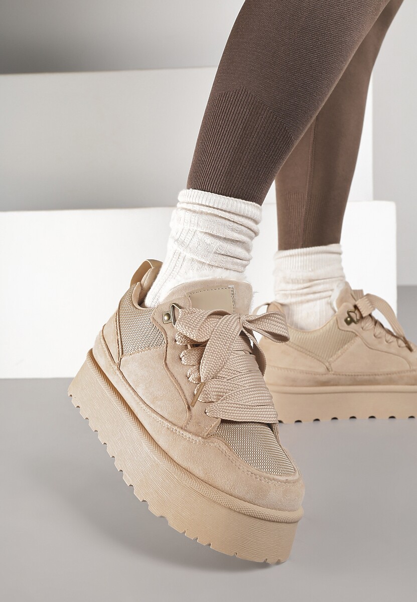 Ciemnobeżowe Sneakersy Śniegowce na Platformie Velavine