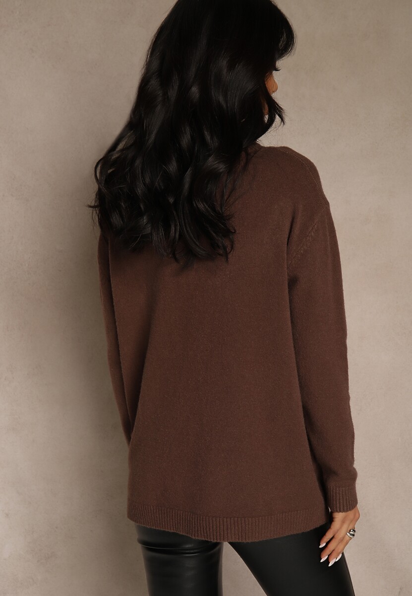 Brązowy Golf o Fasonie Klasycznego Swetra z Domieszką Kaszmiru Rorilaine