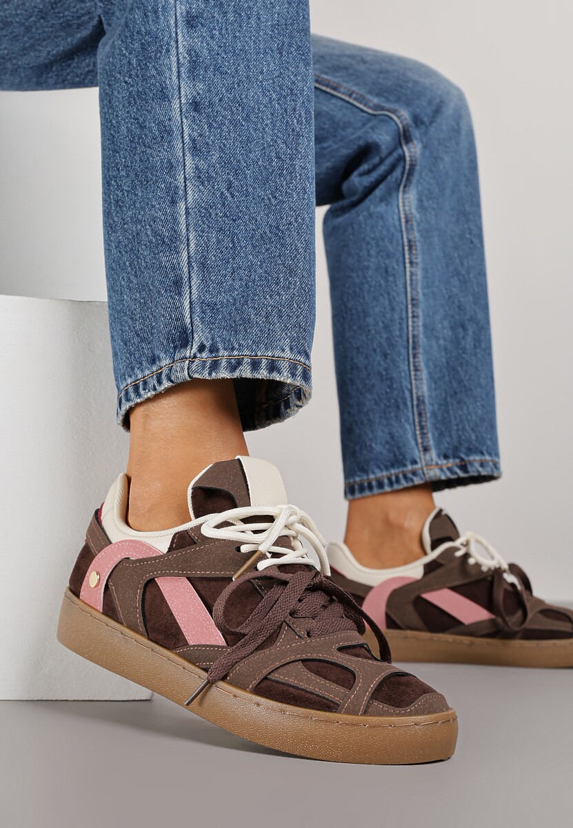 Brązowe Sneakersy Kultowe Tenisówki z Podwójnymi Sznurówkami Luvitta