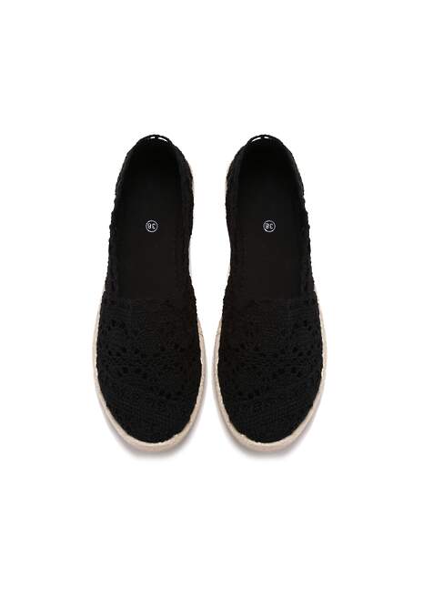 Czarne Espadryle z Ażurową Cholewką i Plecioną Podeszwą Gratifyinglys