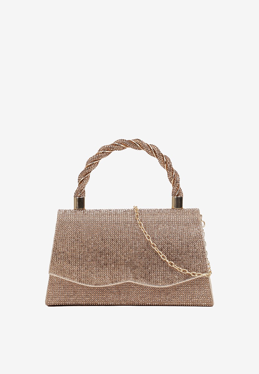 Czarna Torebka Kopertówka z Łańcuszkiem i Rączką Zapinana na Zatrzask Ozdobiona Cyrkoniami Uvatia