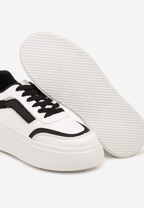 Biało-Czarne Casualowe Sneakersy na Płaskiej Podeszwie Ozdobione Paskami Vlivana