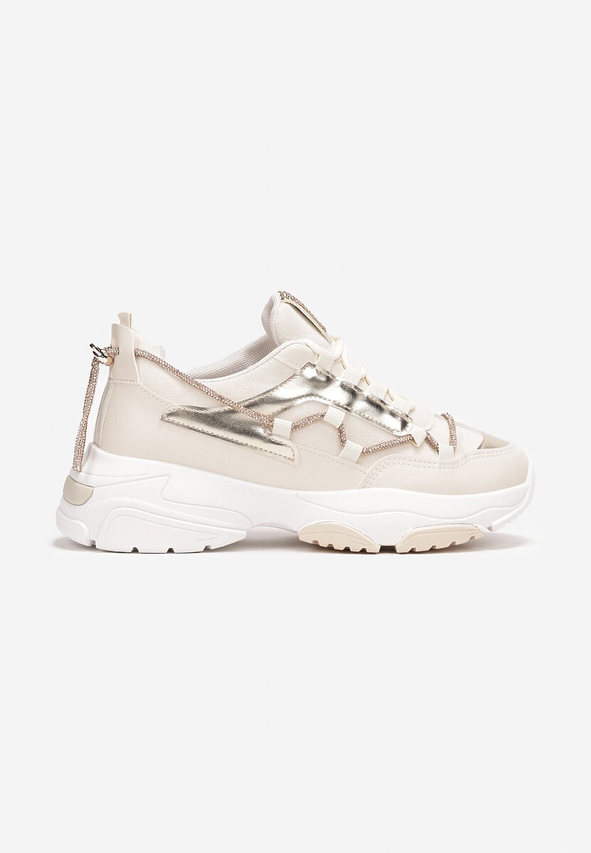 Beżowe Sneakersy Ozdobione Sznureczkiem z Cyrkoniami Nathanias