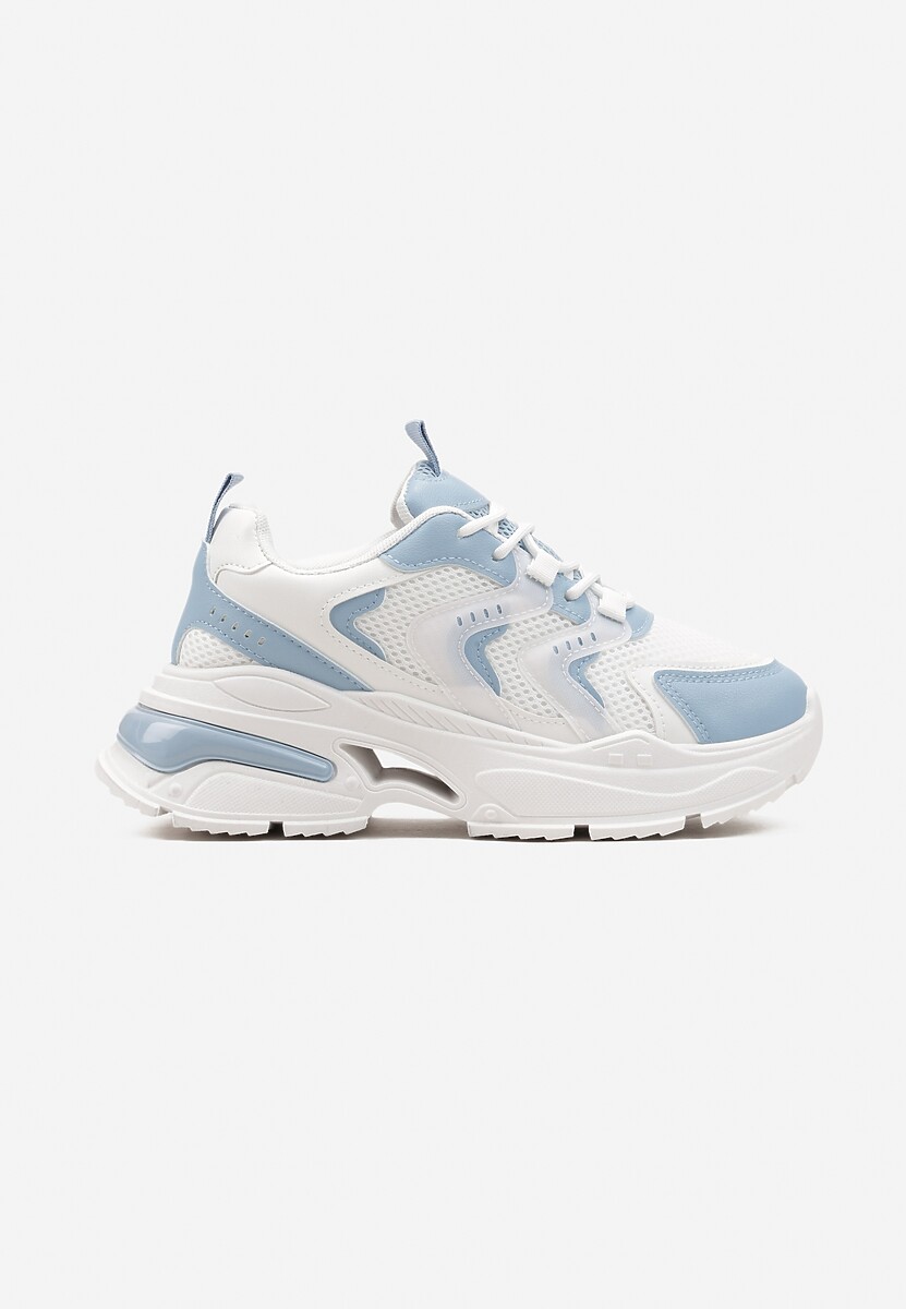 Biało-Niebieskie Sneakersy na Grubej Podeszwie z Metalicznymi Wstawkami Seta