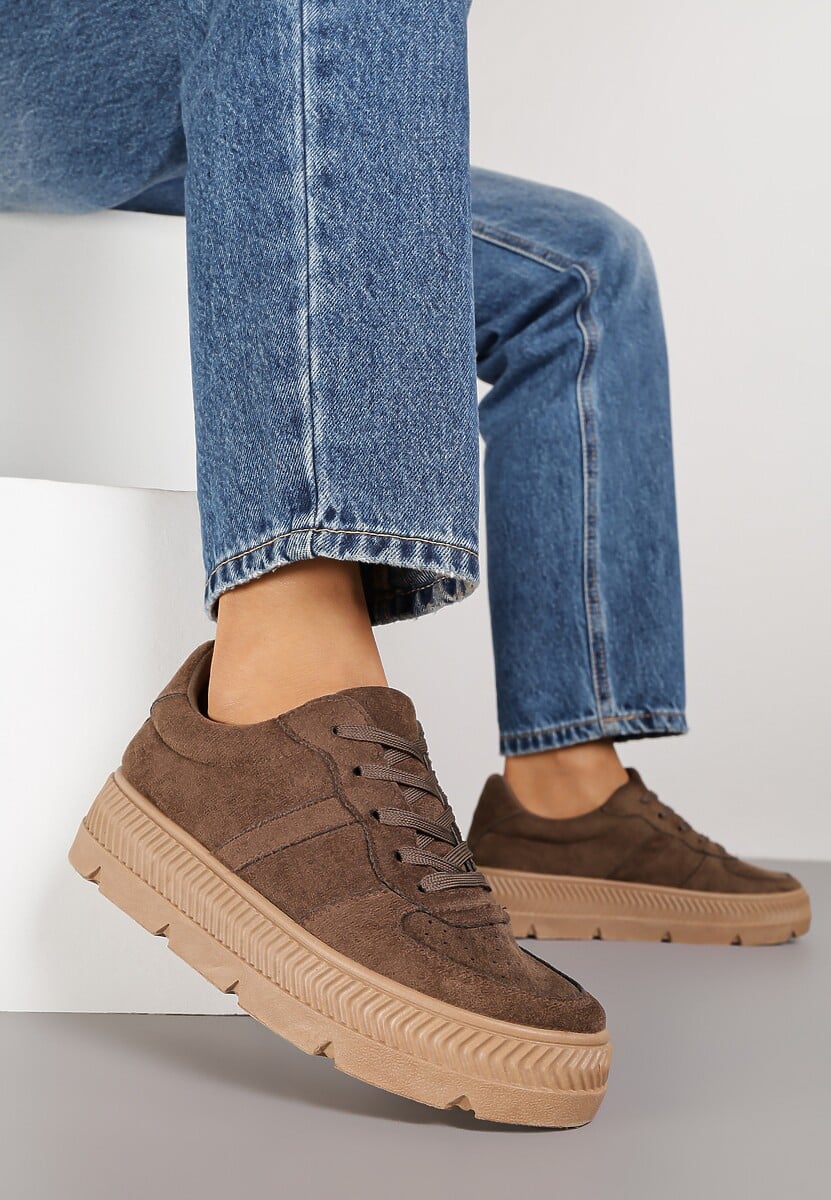 Brązowe Sneakersy Vices na Platformie z Tłoczeniem Alarrive