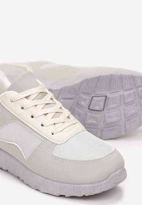 Szare Sneakersy na Grubej Podeszwie z Metaliczną Wstawką Leesa