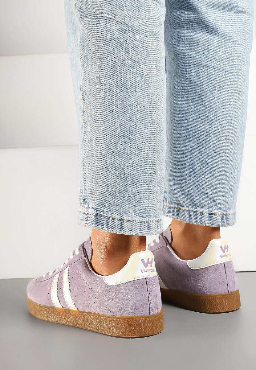 Fioletowe Sneakersy Tenisówki Ozdobione Paskami Nilavara