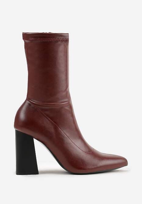 Bordowe Przylegające Botki Vices na Słupkowym Obcasie Nevitte