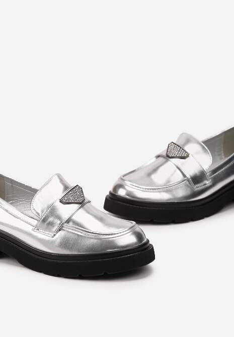 Srebrne Mokasyny z Klamerką z Drobnymi Cyrkoniami Galrena