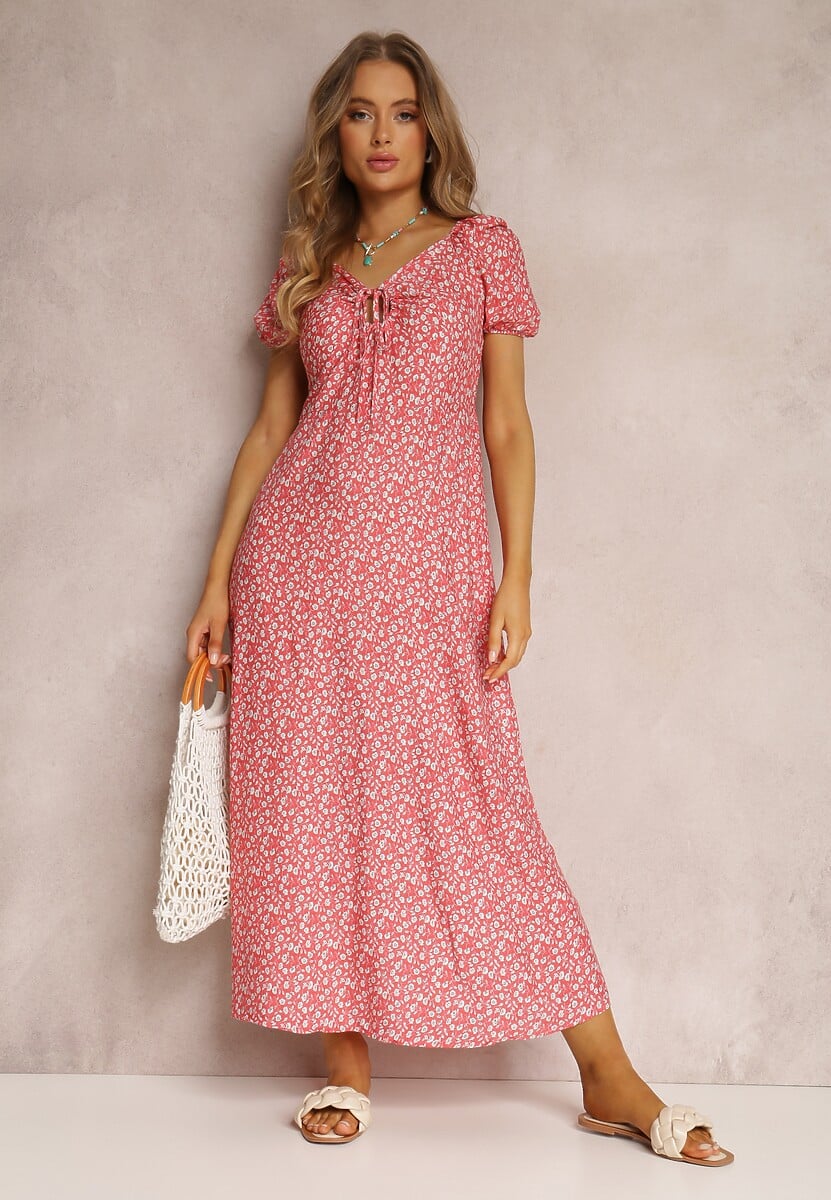 Czerwona Sukienka z Wiskozy Hichoh