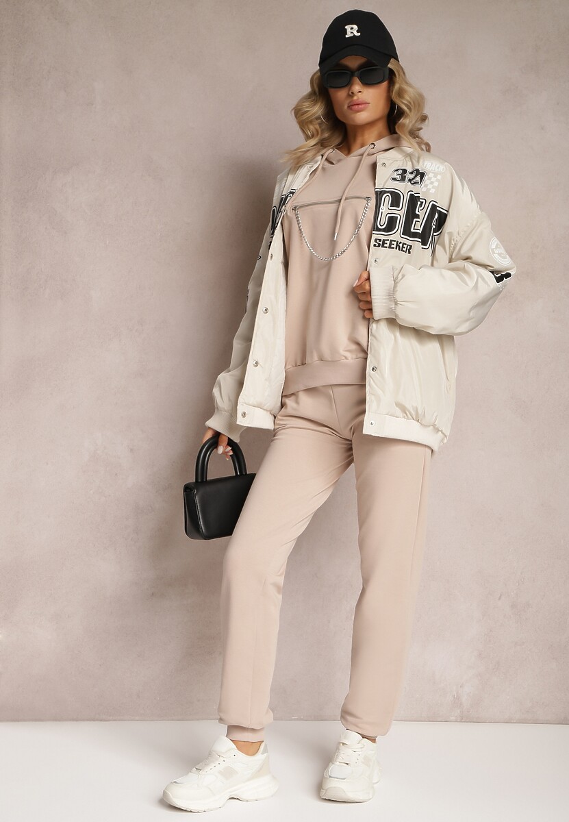 Beżowy Komplet Dresowy z Bawełny Epique