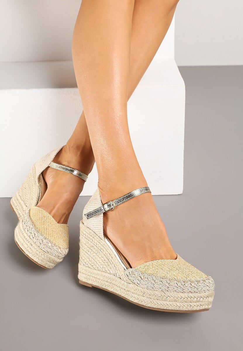 Czarne Sandały na Koturnie w Typie Espadryli Ozdobione Plecionką Akiora