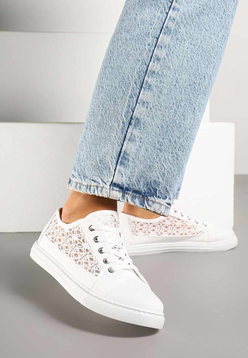 Białe Trampki Tenisówki Ozdobione Ażurową Cholewką Xalimi