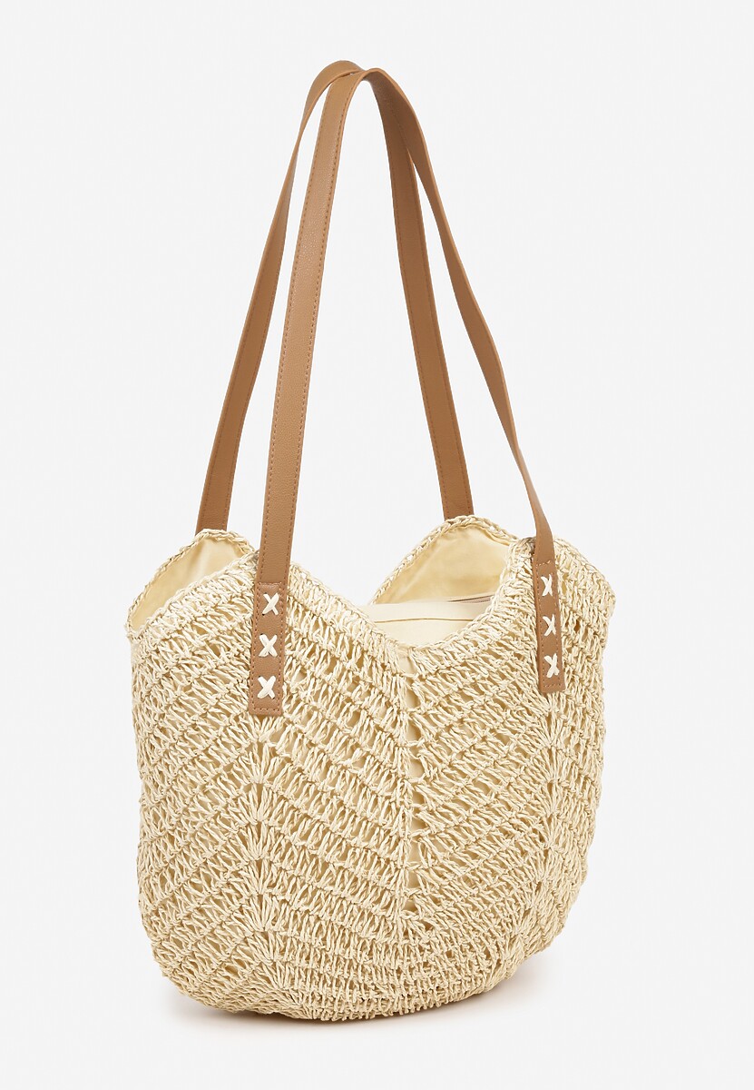 Beżowa Pleciona Torebka na Ramię Liralice