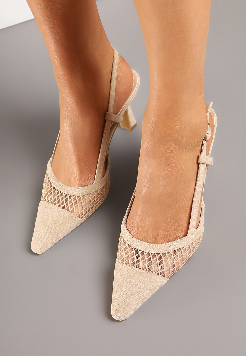Ciemnobeżowe Sandały na Klepsydrze z Cholewką z Siateczki Nilavea
