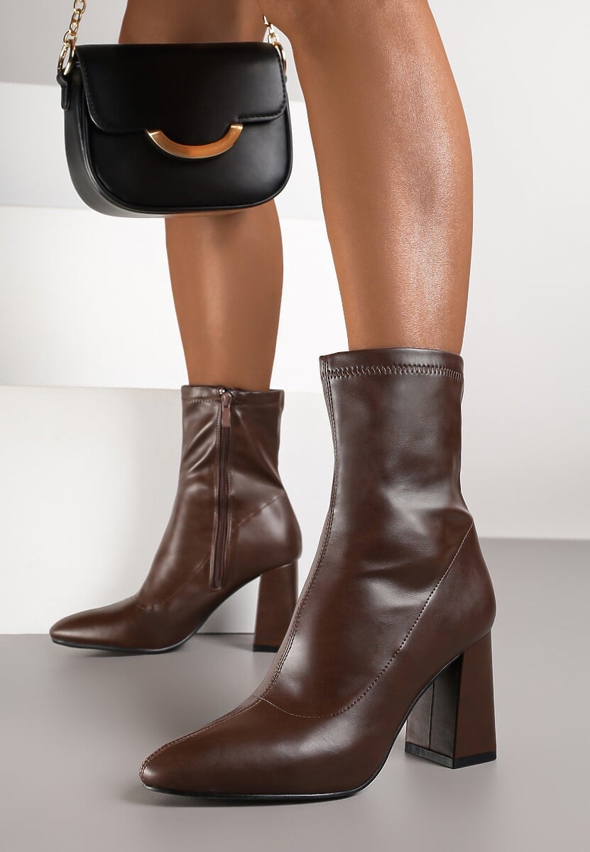 Ciemnobrązowe Botki Vices na Obcasie Typu Słupek ze Szpiczastym Noskiem Morenne