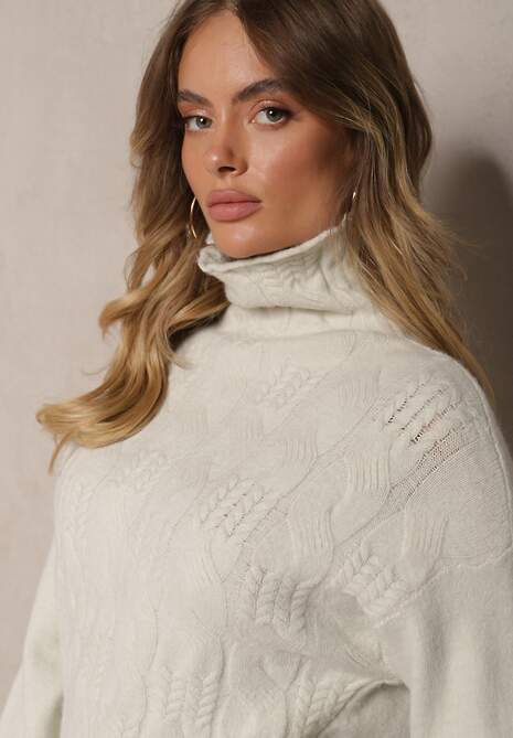 Beżowy   Casualowy Golf z Tłoczonym Wzorem Daivyn