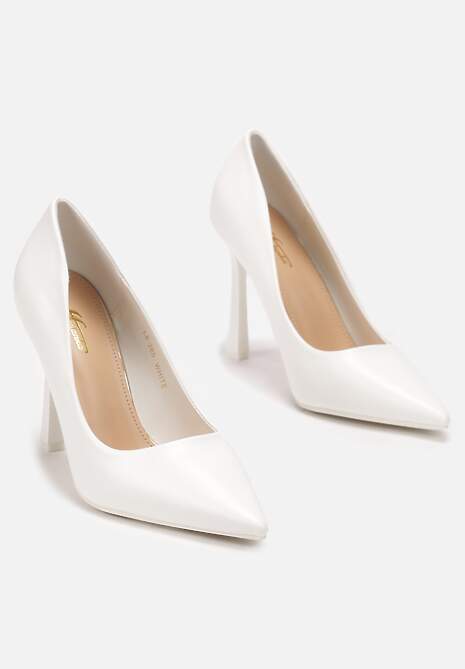 Białe Szpilki na Geometrycznym Obcasie i Nosek w Szpic Versara