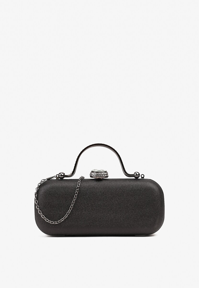 Złota Torebka Koktajlowa Zapinana na Zatrzask z Łańcuszkiem i Rączką Ozdobiona Cyrkoniami Carsea