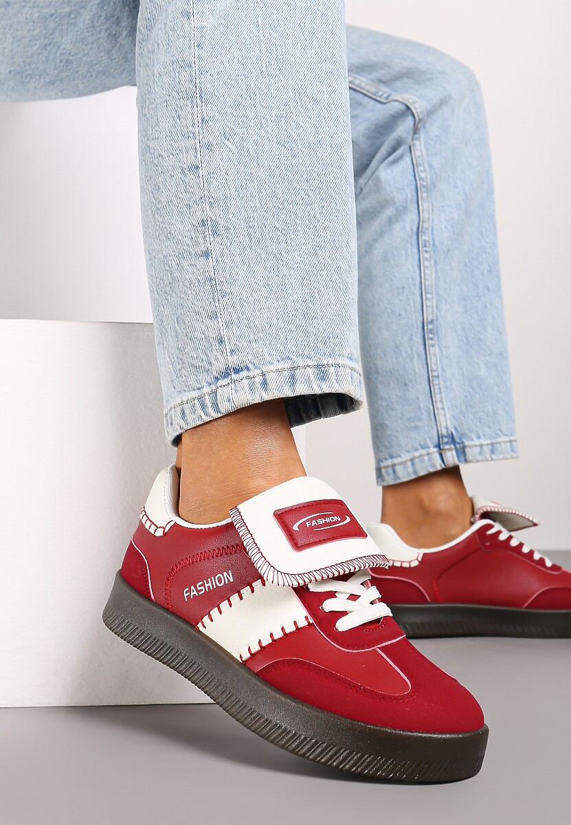 Czerwone Sneakersy na Platformie z Kontrastującymi Detalami i Wywiniętym Językiem Amirila