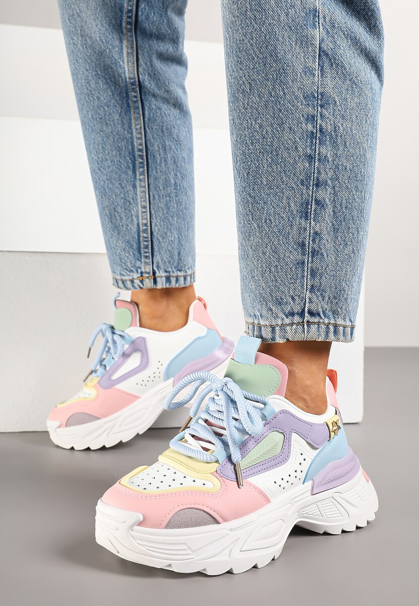 Biało-Niebieskie Sneakersy Streetwearowe na Grubej Podeszwie Waniffia