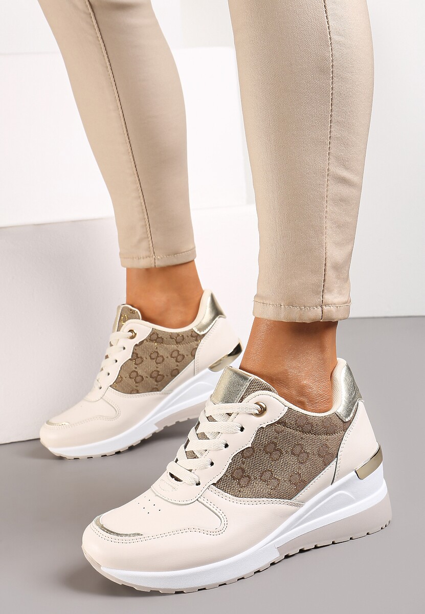 Czarne Sneakersy na Koturnie z Metaliczną Wstawką Derine