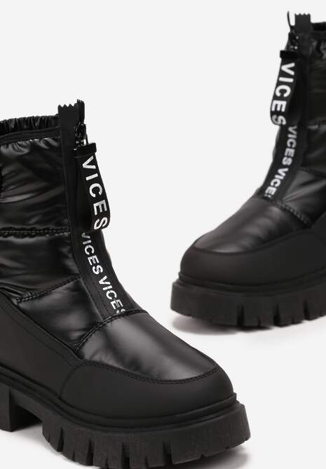 Czarne Śniegowce z Pikowaną Cholewką i Suwakiem Desmoria