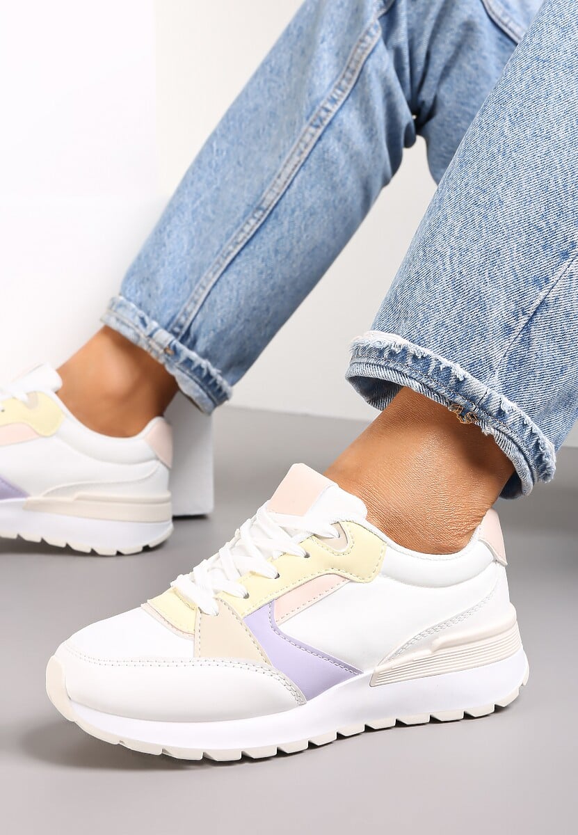 Białe Sznurowane Sneakersy z Ozdobnymi Wstawkami Sandelal