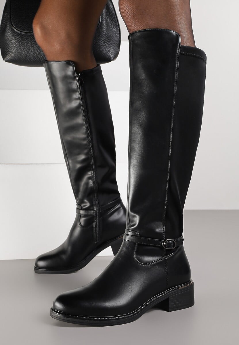 Czarne Kozaki Typu Oficerki z Klamrą na Pasku Esillea