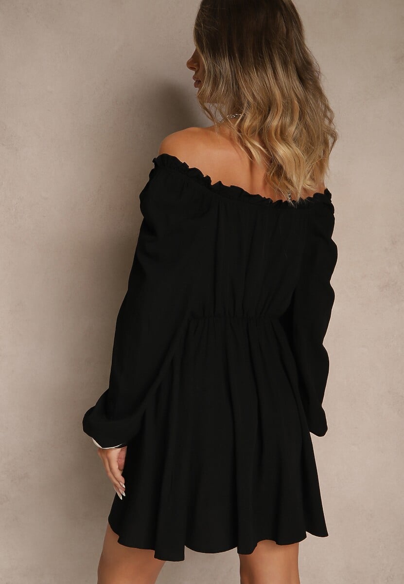 Czarna Gorsetowa Sukienka Hiszpanka Vices z Guzikami i Bufiastymi Rękawami Resena
