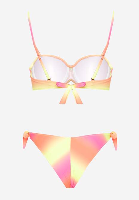 Fuksjowe Bikini Majtki Typu Figi i Biustonosz z Marszczeniem w Geometryczny Wzór Kinnira