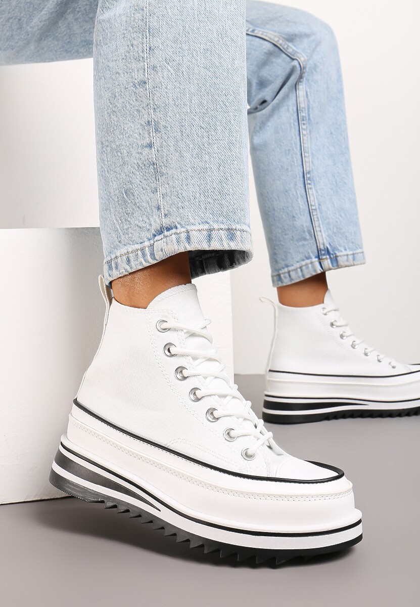 Białe Trampki na Wysokiej Platformie z Cholewką za Kostkę Anlitela
