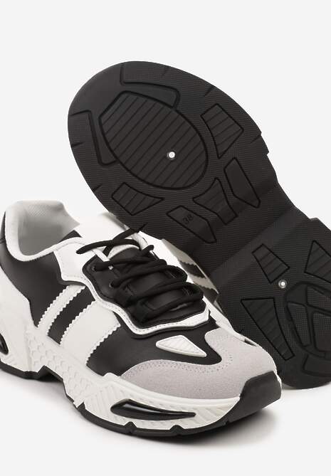 Czarno-Białe Sneakersy w Streetwearowym Stylu z Ozdobnymi Przeszyciami Isallena