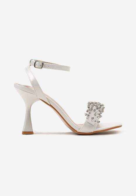 Biało-Srebrne Sandały z Cyrkoniami na Szpilce w Kształcie Klepsydry Xittima