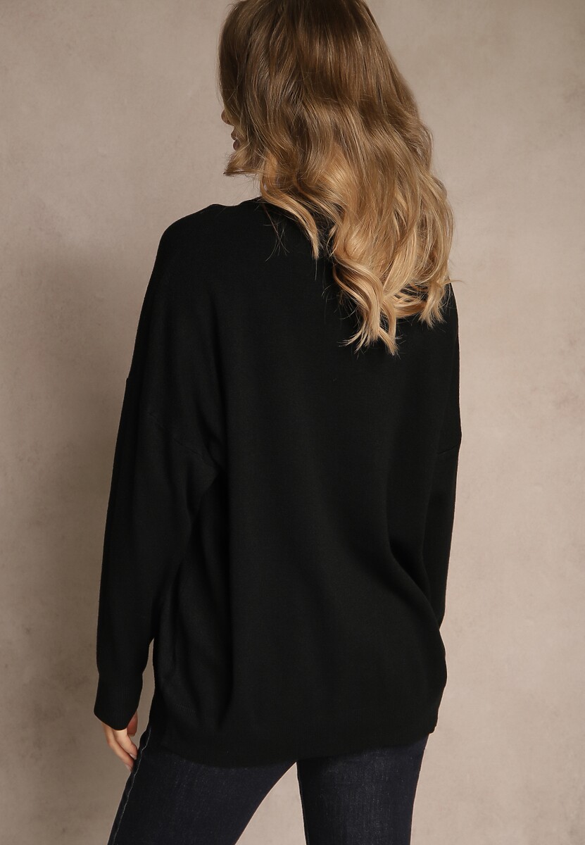 Czarny Nietoperzowy Sweter w Minimalistycznym Stylu Raliava