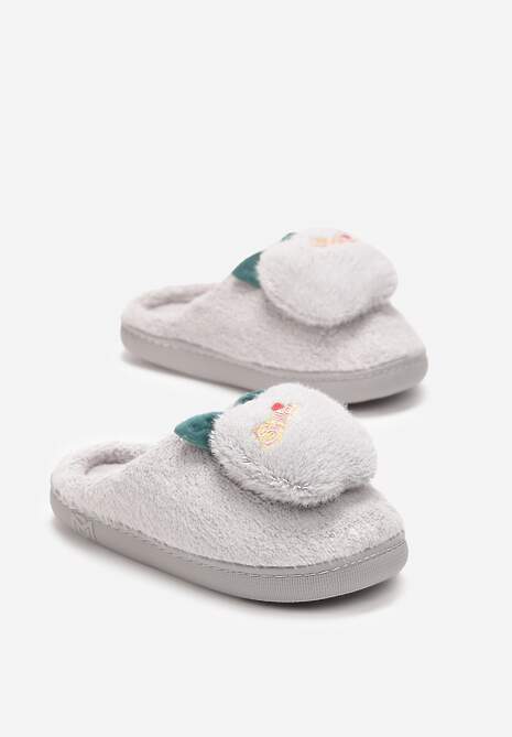 Jasnoszare Kapcie Ozdobione Naszywką Jabłuszkiem Anzerames