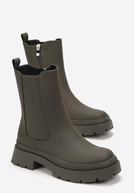 Zielone Botki na Grubej Podeszwie z Elastyczną Wstawką Sztyblety Haylinn