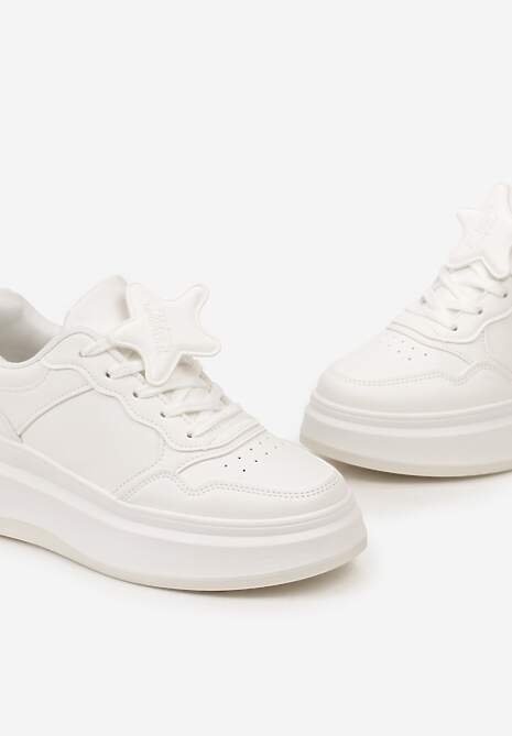 Białe Sneakersy na Platformie z Odpinaną Gwiazdką Ekaria