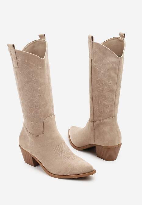 Ciemnobeżowe Botki Kowbojki na Stożku Nalomea