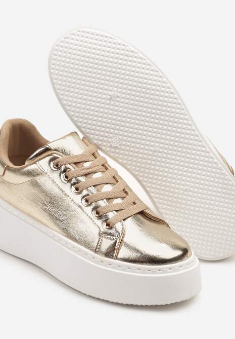 Złote Sneakersy na Grubej Podeszwie Cernanda