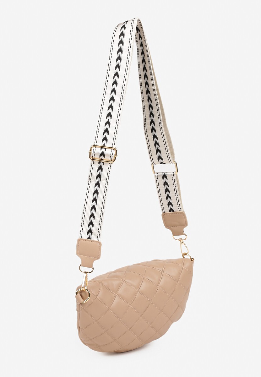 Beżowa Nerka Tłoczona Ozdobiona z Portmonetką i Napisem Ananne