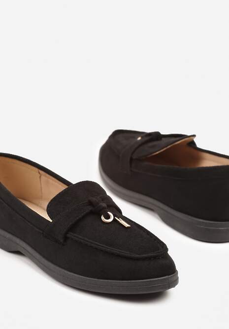 Czarne Mokasyny z Ekozamszu Zdobione Boho Aplikacją Sepiraella