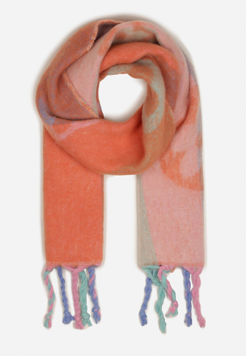 Pomarańczowy Szalik z Motywem Pasków i Warkoczami Tinalissea