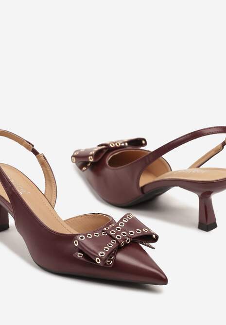 Czerwone Sandały Slingback na Kaczuszce Zdobione Kokardą z Nitami Rizonna