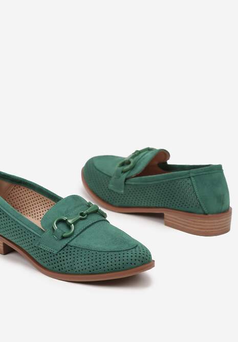 Zielone Mokasyny Vices z Perforacją z Wkładką ze Skóry Naturalnej Felithria