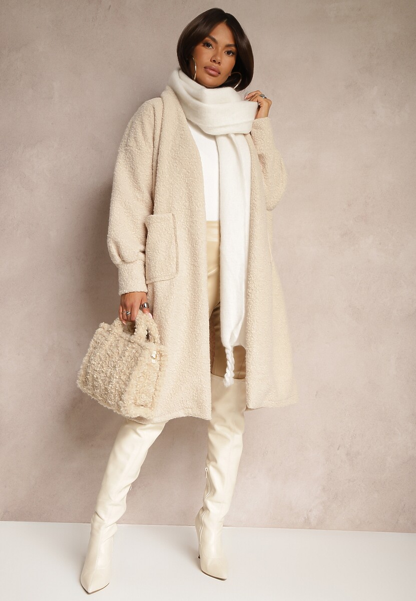 Jasnobrązowy Płaszcz Boucle Niezapinany Cango