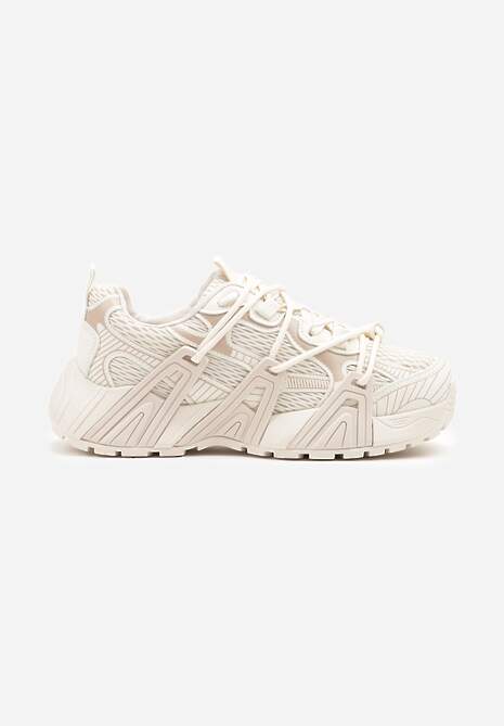 Beżowe Sneakersy z Designerskim Sznurowaniem Nuritha